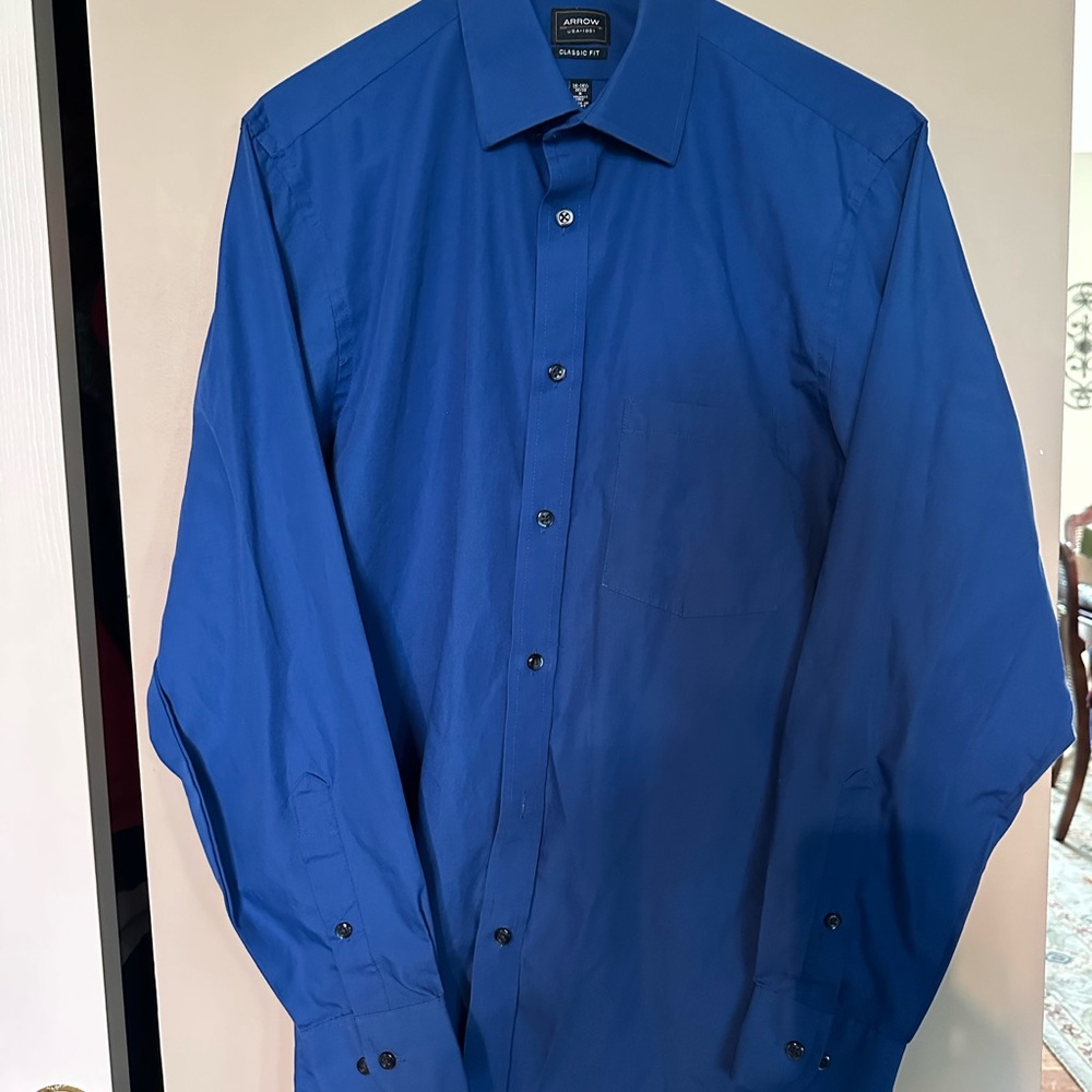 Arrow Men's Blue Wrinkle-free Classic Fit Dress Shirt size S